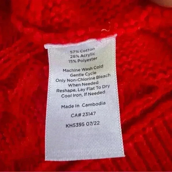 Talbots Cable Knit Triangle Poncho Red Holiday Festive Christmas Sweater Size M - Picture 8 of 9